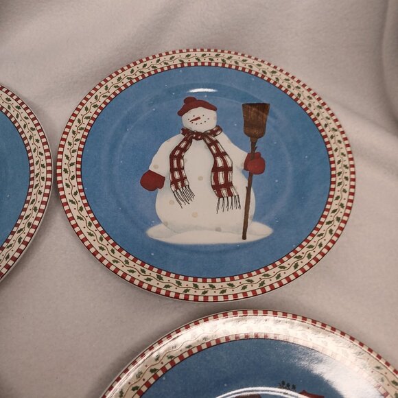 4 Salad Plates Sakura Debbie Mumm 4 Designs Snowman Vintage Stoneware 1997 #2 - Picture 3 of 13